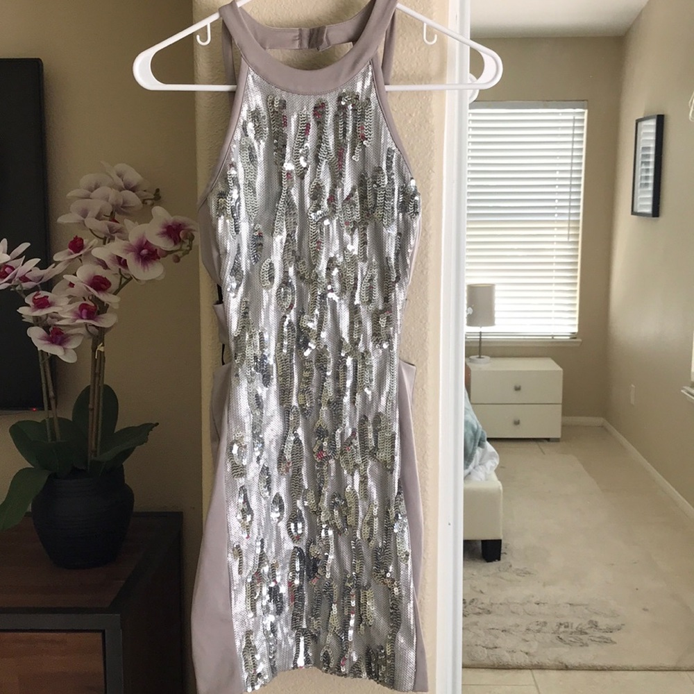 Bebe Gray Sequined Club Dress